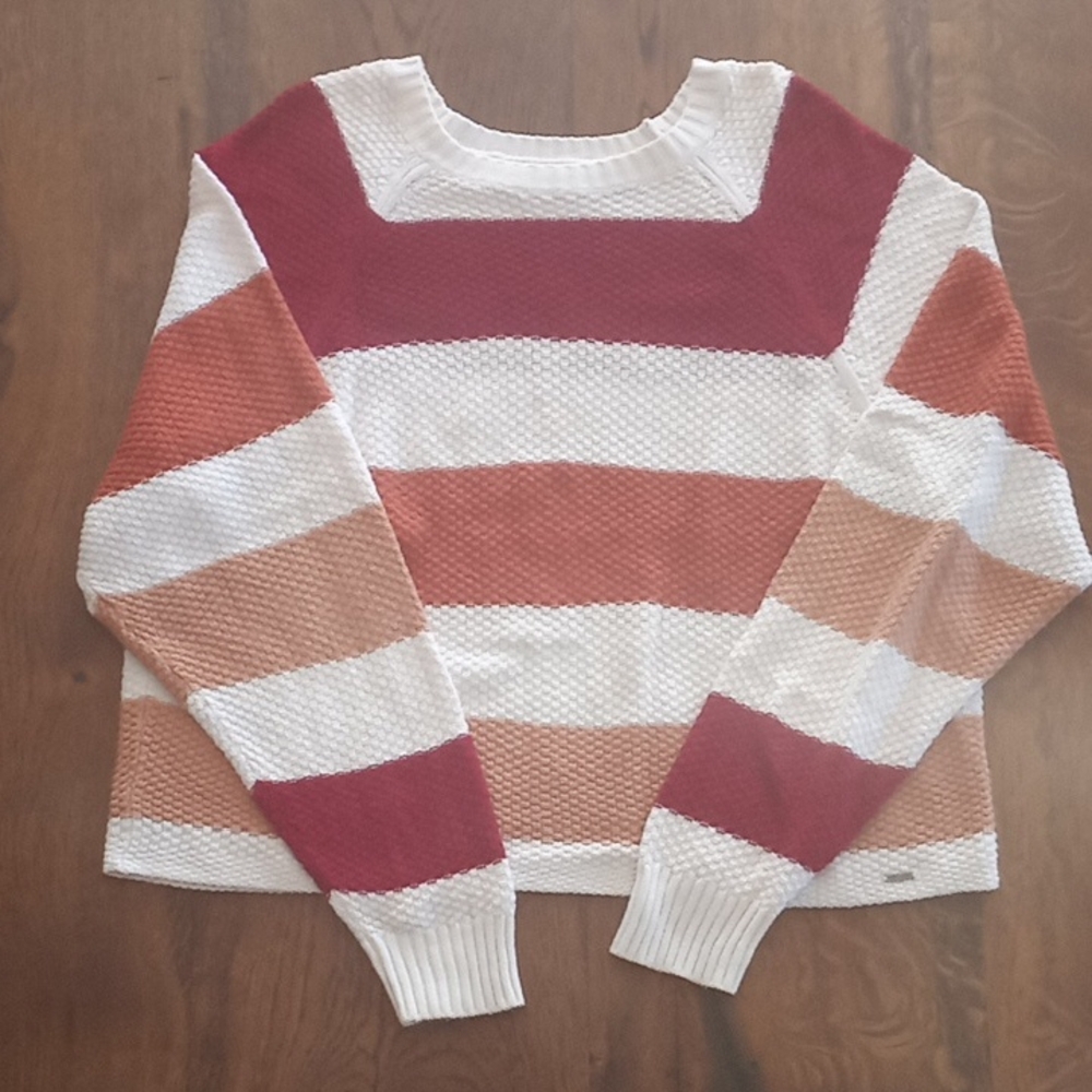 Hollister Red and White Striped Sweater
